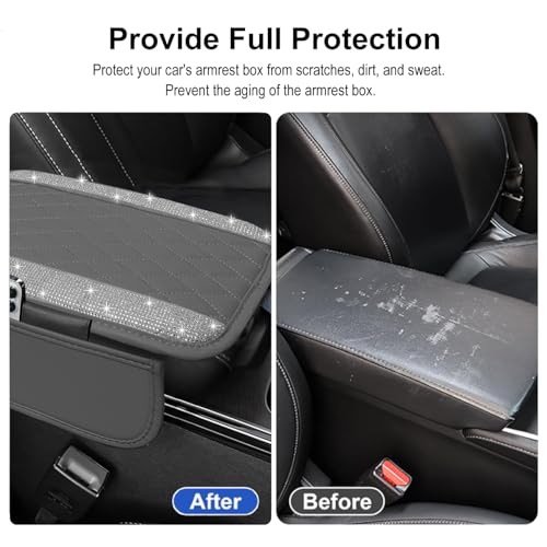 NBTEPEM Bling Grey Car Center Console Cover, Leather Car Arm - Product Imagery