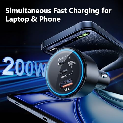 USB C Car Charger Fast Charging 200W, Dual PD 100W Type C Car - Product Imagery