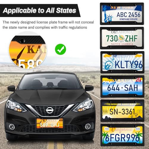 Alpmosn 2PCS Black Carbon Fiber License Plate Frames, Car Tag - Product Imagery