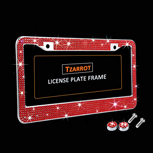 Red Bling Rhinestone License Plate Frames for Women, Metal - Product Imagery