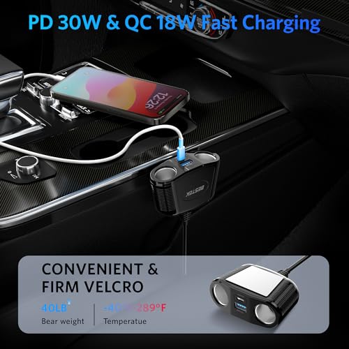 BESTEK 150W 4 in 1 Cigarette Lighter Splitter with USB-C PD 30W - Product Imagery