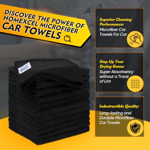 HOMEXCEL Black Microfiber Cleaning Cloth 12 Pack, 12.5 x 12.5 - Product Imagery