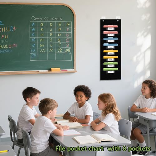 ANCOMEDO 8 Pockets File Storage Pocket Chart with 8 Nametag - Product Imagery