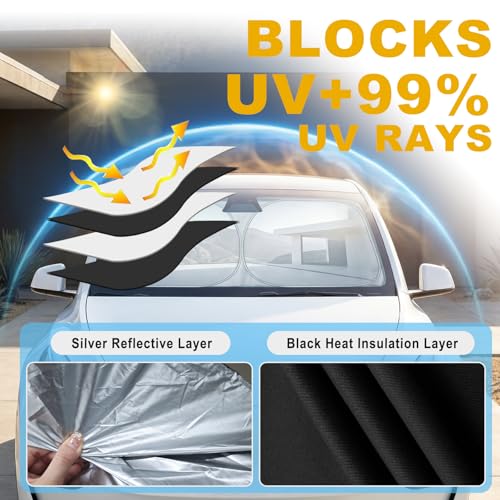 Windshield Sun Shade, Foldable Sun Visor for Front Window with - Product Imagery