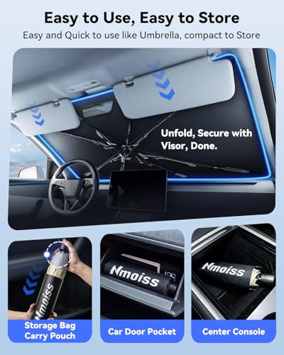 Nmoiss 2026 Windshield Sun Shade Umbrella [Vinyl Coating Heat - Product Imagery