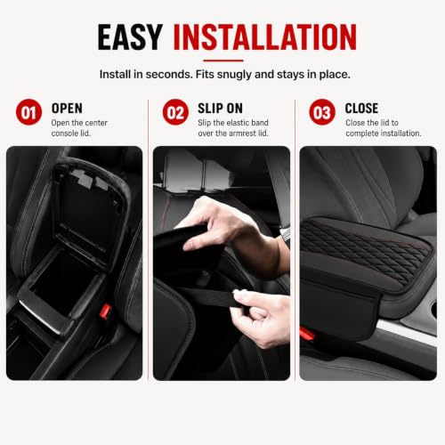 Leather Car Center Console Cover with 2 Storage Bags, Black - Product Imagery