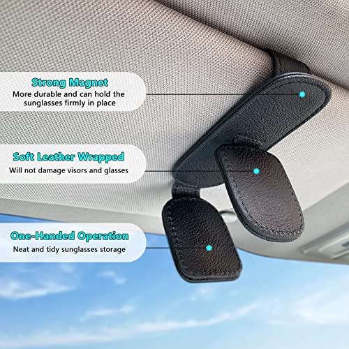 Visonx Sunglass Holder for Car Visor Clip, Magnetic Leather - Product Imagery