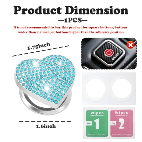 Bling Push Start Button Cover with Rhinestone,Heart Push to - Product Imagery