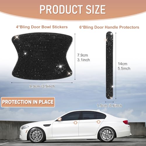 10 PCS Bling Car Door Handle Protector, Shiny Crystal Rhinestone - Product Imagery