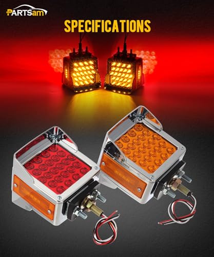 Partsam Pair Truck Trailer 52 LED Red/Amber Square Double Face - Product Imagery