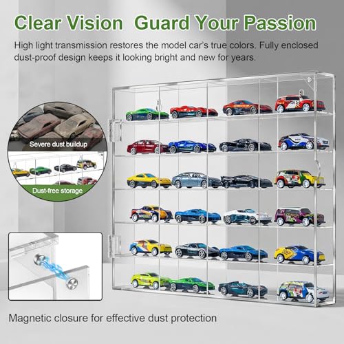 JUESHA 2 Pack Acrylic Display Case for Hot Wheels Storage 1/64 - Product Imagery