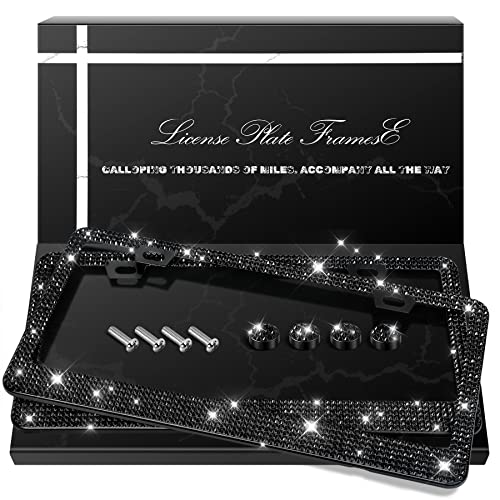 QUANQIUFEI 2 Pack Bling License Plate Frames, Sparkly Rhinestone - Product Imagery