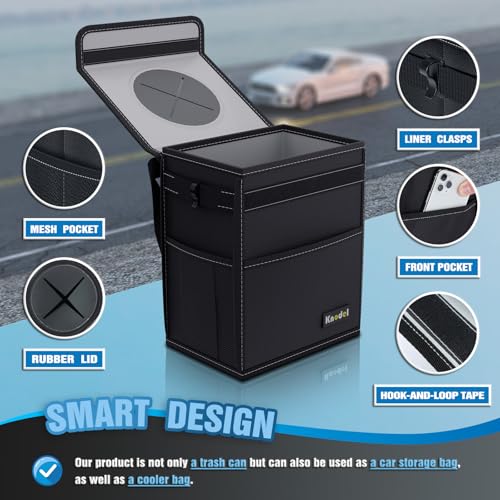 K KNODEL 2 Gallon Black Leak-Proof Waterproof Car Trash Can with - Product Imagery