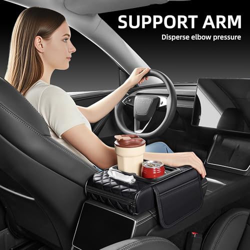 5 in 1 Nappa Leather Console Armrest Cover, Black - Product Imagery