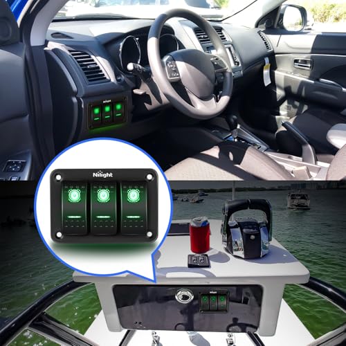 Nilight 3 Gang Rocker Switch Panel SPST On Off 5PIN Electrical - Product Imagery
