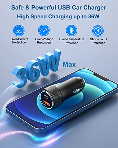 USB C Car Charger 3Pack, OKRAY 36W Fast Charging PD+QC 2-Port - Product Imagery