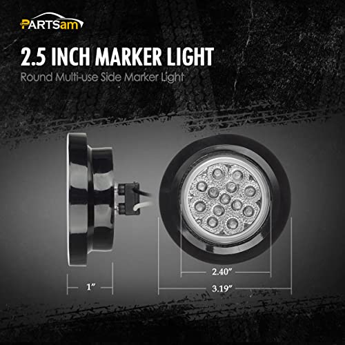 Partsam 2Pcs 2.5 Inch Round Amber 13 LED Side Marker Clearance - Product Imagery