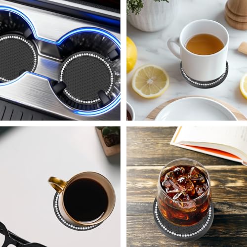 BFXM 2 PCS Bling Cup Holder Coasters for Car 2.75 inch (White - Product Imagery