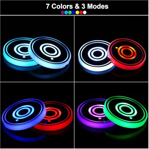 LED Car Cup Holder Lights, 7 Colors Changing USB Charging Mat - Product Imagery