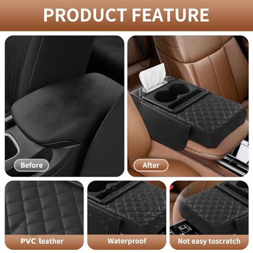 5-in-1 Universal Car Center Console Cover with Cup Holder, Black - Product Imagery