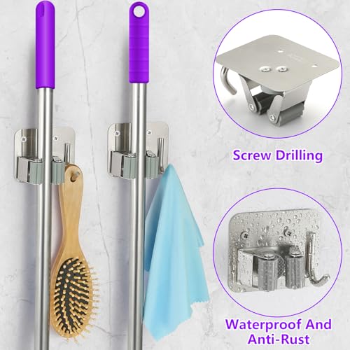 Broom Holder Wall Mount Screw Drilling, Sturdy Heavy Duty - Product Imagery
