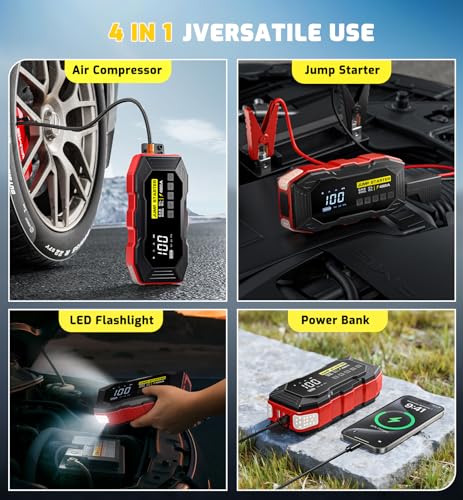 Jump Starter with Air Compressor 4000A Portable Car Battery Jump - Product Imagery