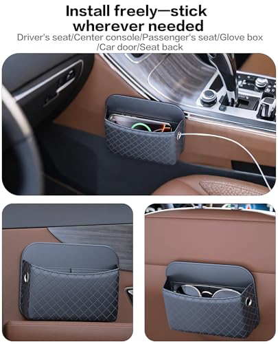 Self-Adhesive Car Seat Side Pocket Organizer with Cable Port - - Product Imagery