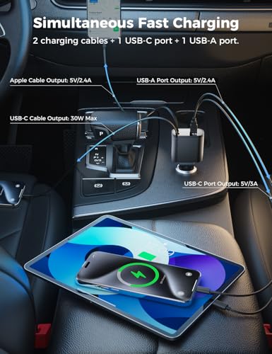 [Upgraded] SUPERONE Retractable Car Charger 4 in 1 Fast Phone - Product Imagery