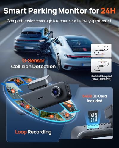 70mai 4K Dash Cam Front and Rear Inside, 3 Channel Car Dash - Product Imagery