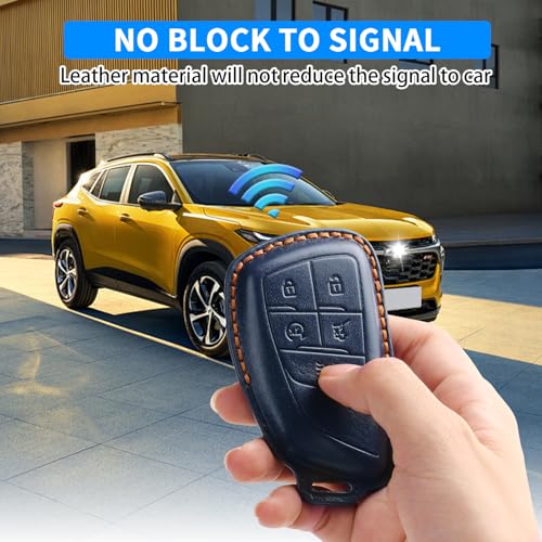 QBUC for Chevy Genuine Leather Key Fob Cover 6-Buttons (Dark - Product Imagery