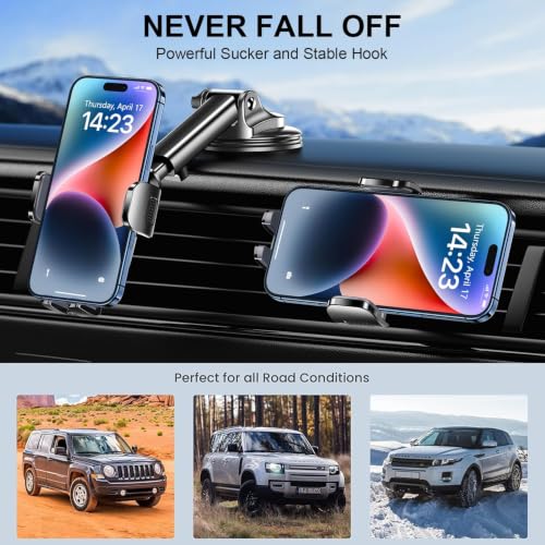 Phone Mount for Car Phone Holder [Military-Grade Suction & - Product Imagery