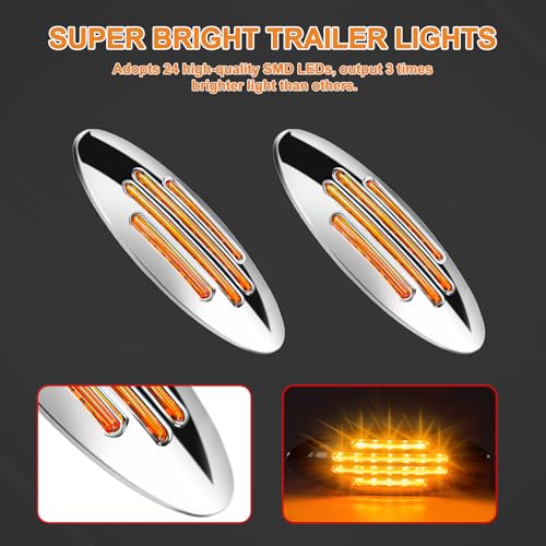 10Pcs 6-3/5 Inch Flatline Oval Amber 24LED Side Marker Clearance - Product Imagery