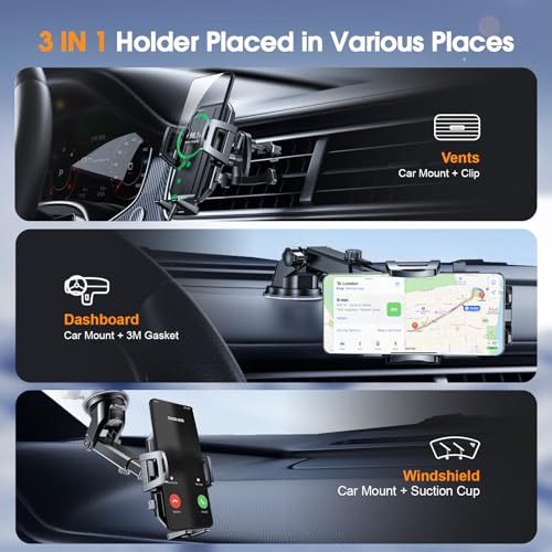 3 in 1 Car Phone Holder, [Strong Suction] Phone Mount for - Product Imagery