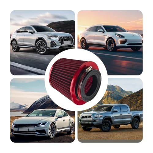 3/3.5/4 Inch Clamp-On Cone Air Intake Filter Kit, Red - Product Imagery