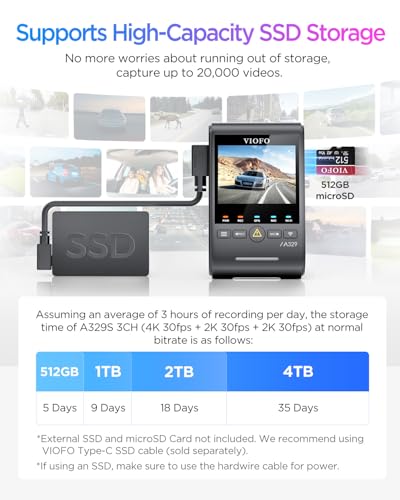 VIOFO A329S 4K+2K+2K Dash Cam Front Cabin and Rear, STARVIS 2 - Product Imagery