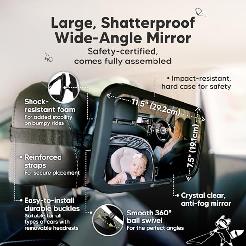 KeaBabies Baby Car Seat Mirror, Wide View, Shatterproof (Matte - Product Imagery