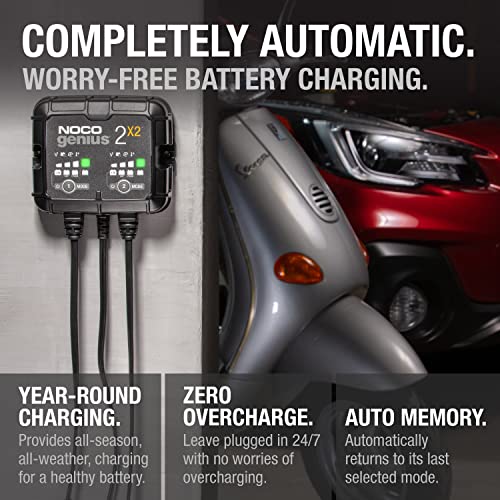 NOCO GENIUS2X2 6/12V 2-Bank Battery Charger, Trickle Charger & - Product Imagery