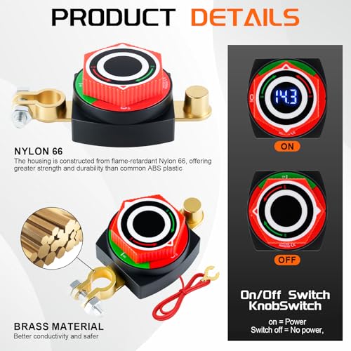 UYYE Battery Disconnect Switch with Voltage Meter Display, 5-80V - Product Imagery