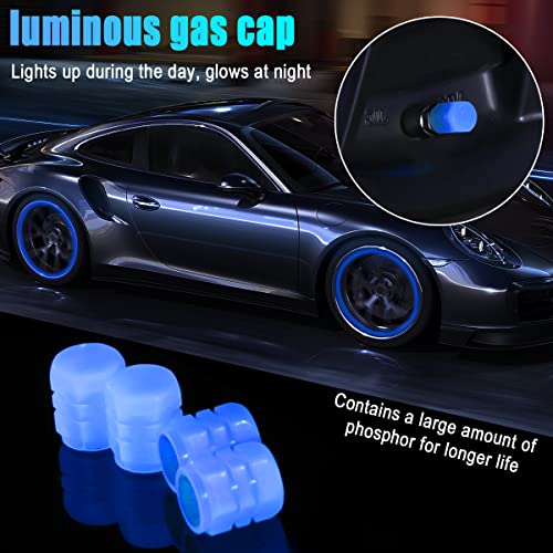 YALOK 4PCS Glow-in-Dark Tire Valve Stem Caps, Air Covers, Blue - Product Imagery