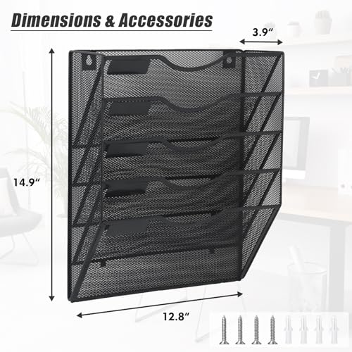 EASEPRES 5 Pocket Mesh Hanging Wall File Organizer, Wall Mounted - Product Imagery
