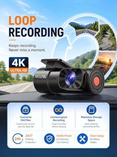 HKOIZBL 4K+2.5K Dash Cam Front and Rear, Built-in 5G WiFi, 32GB - Product Imagery