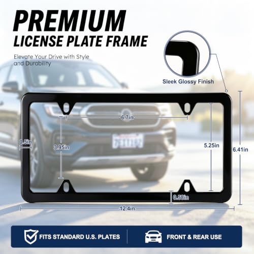 LivTee 4 Holes Stainless Steel License Plate Frames, 2 PCS Car - Product Imagery
