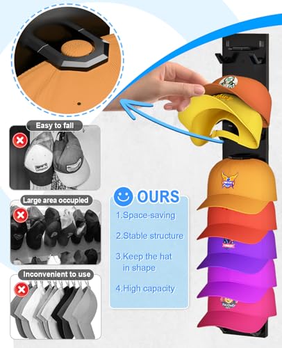 2 Pack Hat Organizer for Baseball Caps, Strong Adhesive Hat Rack - Product Imagery
