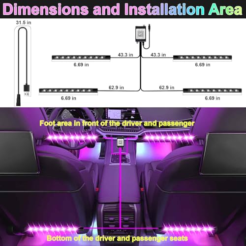 BFXM Car Interior Lights, LED Lights Strip with USB Adapter Car - Product Imagery