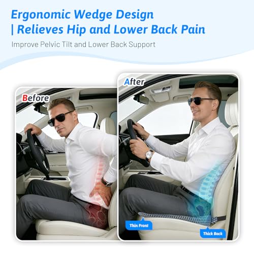 Wedge Car Seat Cushion for Better Visibility & Sciatica Pain - Product Imagery