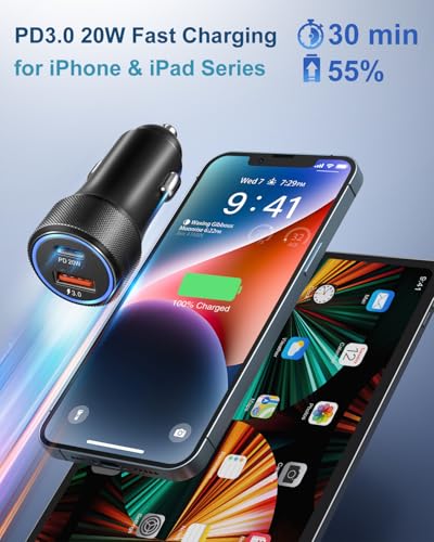 USB C Car Charger 3Pack, OKRAY 36W Fast Charging PD+QC 2-Port - Product Imagery