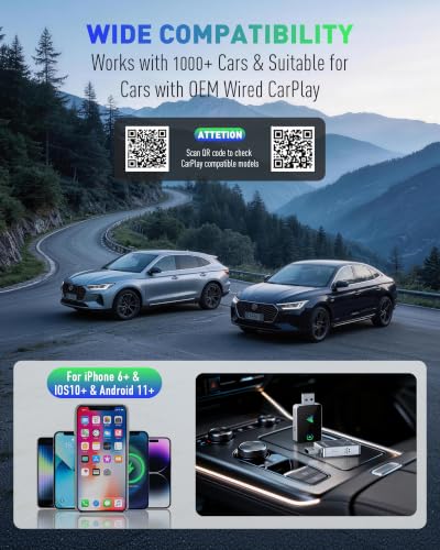 Wireless CarPlay Adapter for iPhone, 2026 Upgraded 2-in-1 - Product Imagery