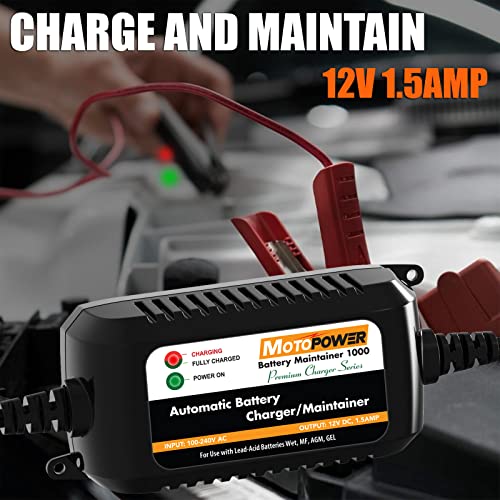 MOTOPOWER MP00206A 12V 1.5Amp Automatic Battery Charger, Battery - Product Imagery