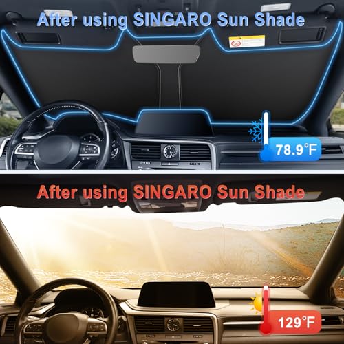 SINGARO 300T Universal Car Windshield Sun Shade, Foldable - Product Imagery