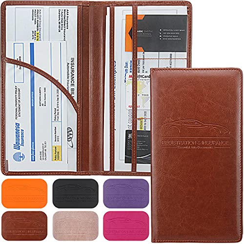 LumiMokki Premium Car Registration & Insurance Card Holder, Brown - Product Imagery